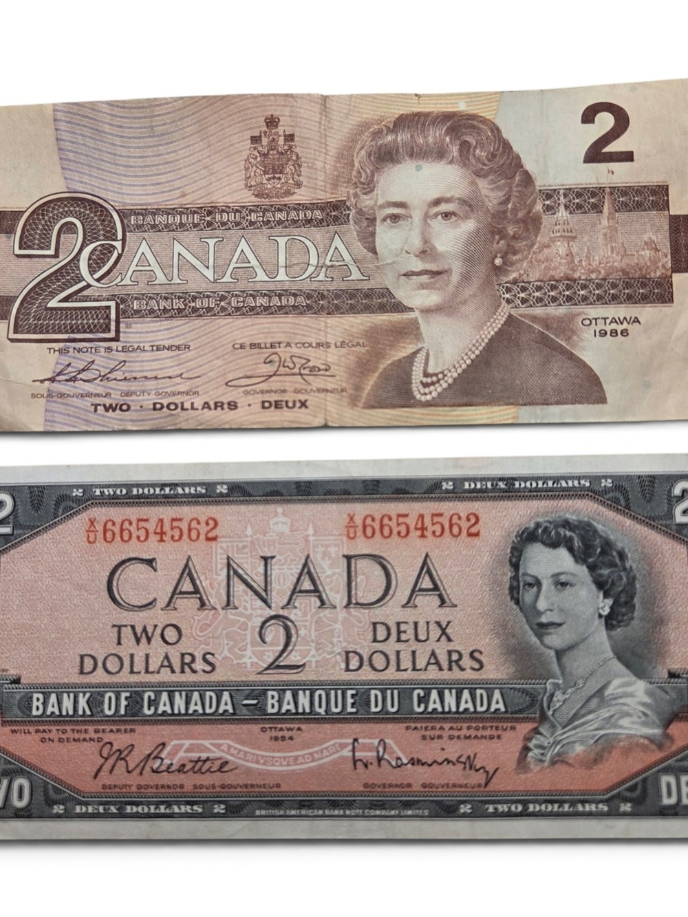 Canada Two Dollar Collectible Banknotes - 1986 & 1954